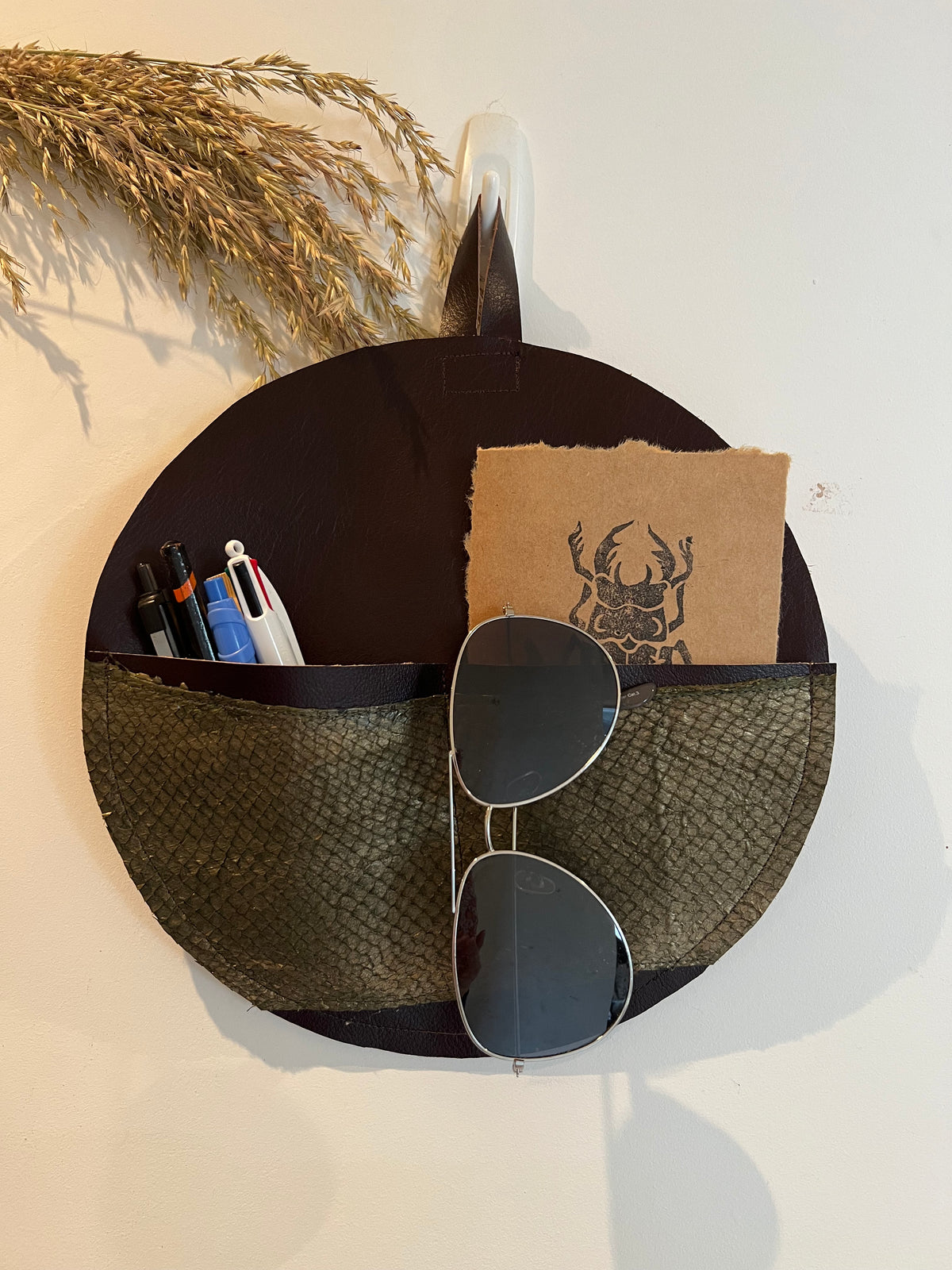 Cow and Fish leather wall pouch