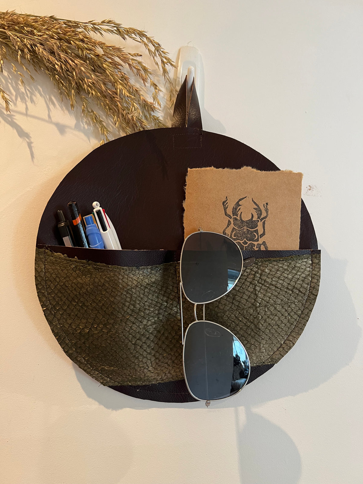 Cow and Fish leather wall pouch
