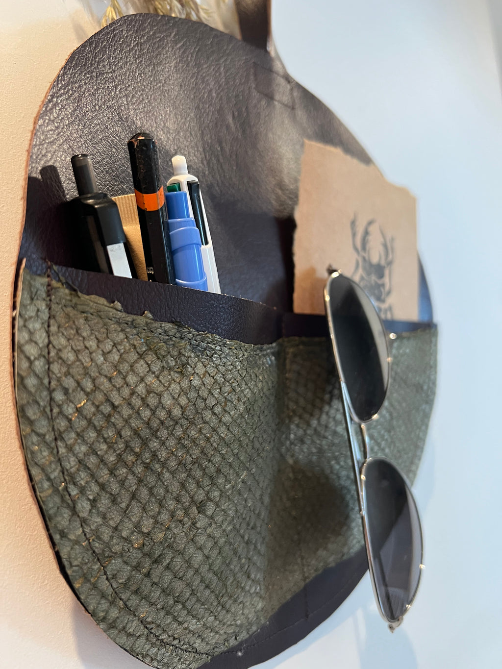 Cow and Fish leather wall pouch